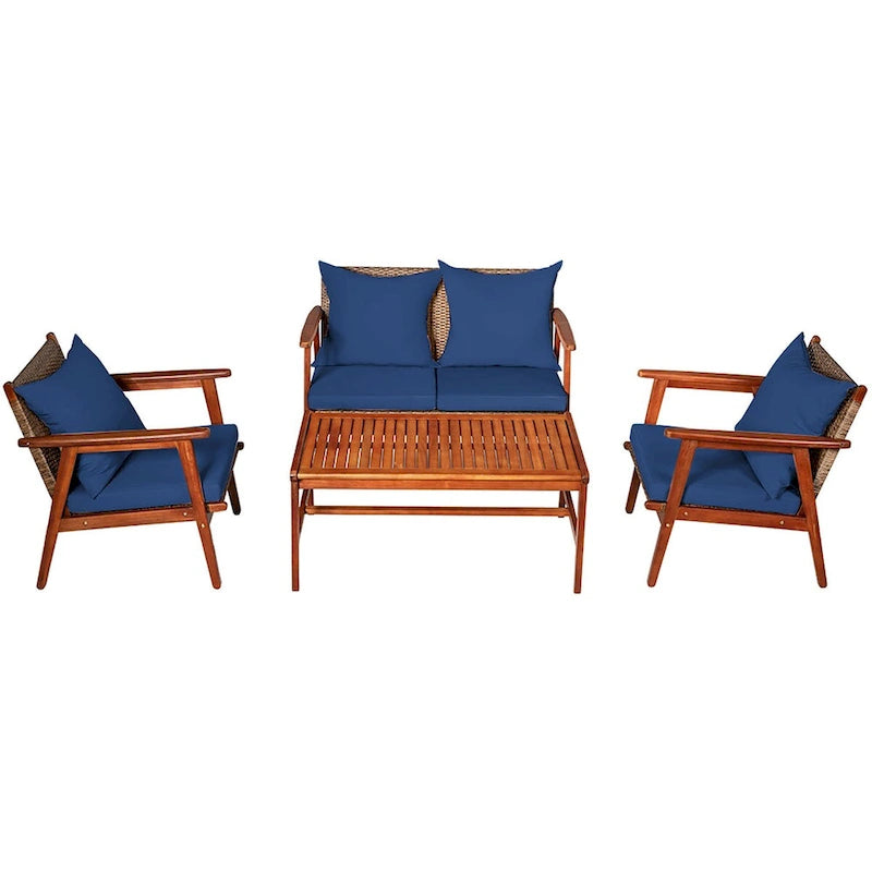 Ensemble de mobilier de jardin Costway 8 pièces en rotin, structure en bois d'acacia, coussins inclus