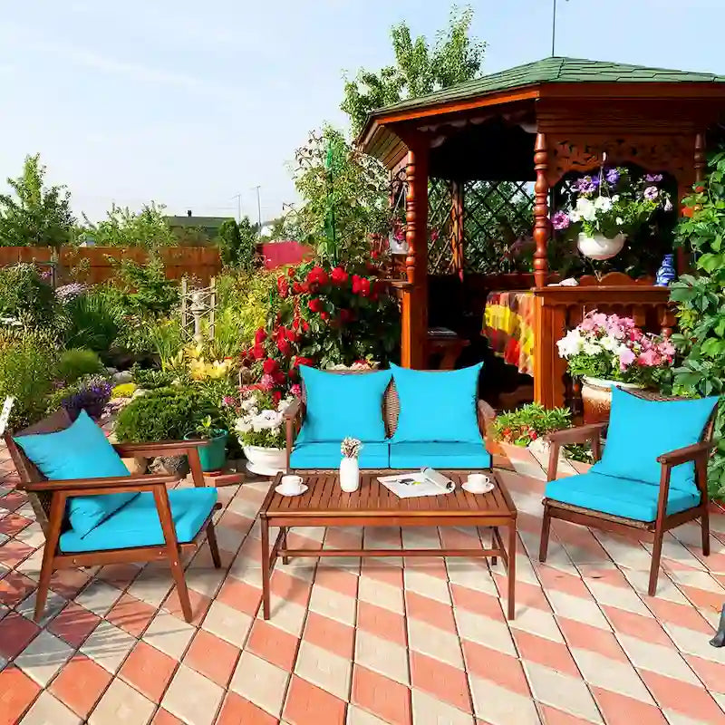Ensemble de mobilier de jardin Costway 8 pièces en rotin, structure en bois d'acacia, coussins inclus