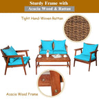 Ensemble de mobilier de jardin Costway 8 pièces en rotin, structure en bois d'acacia, coussins inclus