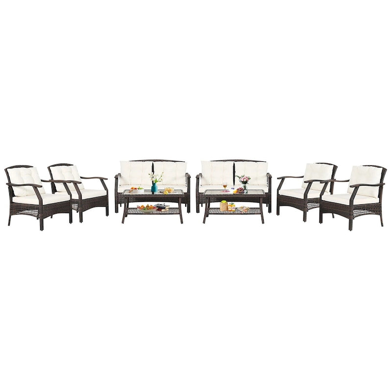 Ensemble de conversation extérieur en rotin Costway 8 pièces, canapé de patio en rotin avec