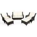 Ensemble de canapé de patio en rotin 5 pièces avec coussin et pouf - 51 x 33,5 x 33 (L x l x H)