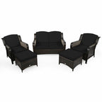 Ensemble de canapé de patio en rotin 5 pièces avec coussin et pouf - 51 x 33,5 x 33 (L x l x H)