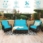 Ensemble de canapé de patio en rotin 5 pièces avec coussin et pouf - 51 x 33,5 x 33 (L x l x H)