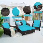 Ensemble de canapé de patio en rotin 5 pièces avec coussin et pouf - 51 x 33,5 x 33 (L x l x H)