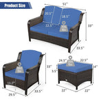 Ensemble de canapé de patio en rotin 5 pièces avec coussin et pouf - 51 x 33,5 x 33 (L x l x H)