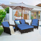 Ensemble de canapé de patio en rotin 5 pièces avec coussin et pouf - 51 x 33,5 x 33 (L x l x H)