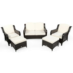 Ensemble de canapé de patio en rotin 5 pièces avec coussin et pouf - 51 x 33,5 x 33 (L x l x H)