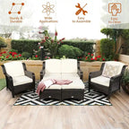 Ensemble de canapé de patio en rotin 5 pièces avec coussin et pouf - 51 x 33,5 x 33 (L x l x H)
