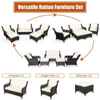 Ensemble de canapé de patio en rotin 5 pièces avec coussin et pouf - 51 x 33,5 x 33 (L x l x H)