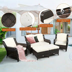 Ensemble de canapé de patio en rotin 5 pièces avec coussin et pouf - 51 x 33,5 x 33 (L x l x H)