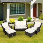 Ensemble de canapé de patio en rotin 5 pièces avec coussin et pouf - 51 x 33,5 x 33 (L x l x H)