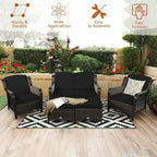 Ensemble de canapé de patio en rotin 5 pièces avec coussin et pouf - 51 x 33,5 x 33 (L x l x H)