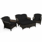 Ensemble de canapé de patio en rotin 5 pièces avec coussin et pouf - 51 x 33,5 x 33 (L x l x H)
