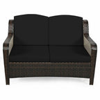 Ensemble de canapé de patio en rotin 5 pièces avec coussin et pouf - 51 x 33,5 x 33 (L x l x H)