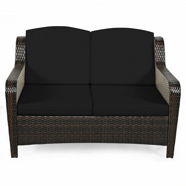 Ensemble de canapé de patio en rotin 5 pièces avec coussin et pouf - 51 x 33,5 x 33 (L x l x H)