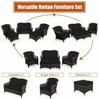 Ensemble de canapé de patio en rotin 5 pièces avec coussin et pouf - 51 x 33,5 x 33 (L x l x H)