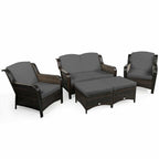 Ensemble de canapé de patio en rotin 5 pièces avec coussin et pouf - 51 x 33,5 x 33 (L x l x H)