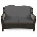 Ensemble de canapé de patio en rotin 5 pièces avec coussin et pouf - 51 x 33,5 x 33 (L x l x H)