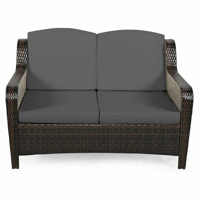 Ensemble de canapé de patio en rotin 5 pièces avec coussin et pouf - 51 x 33,5 x 33 (L x l x H)