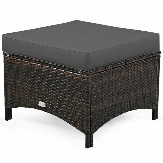 Ensemble de canapé de patio en rotin 5 pièces avec coussin et pouf - 51 x 33,5 x 33 (L x l x H)