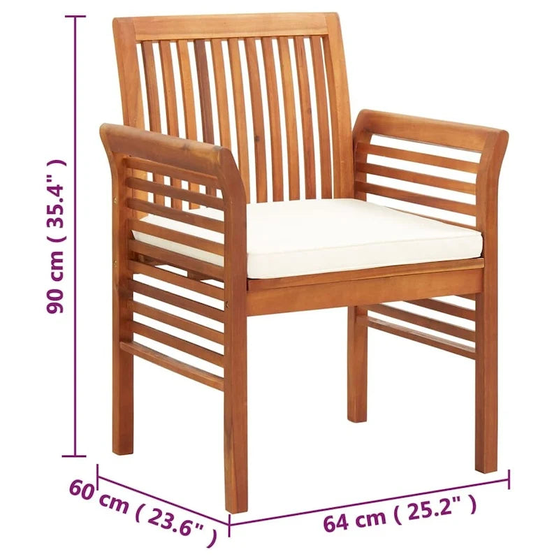 Chaise de salle à manger moderne vidaXL, chaise de patio avec coussin, bois massif d'acacia
