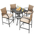 Ensemble bistro d'extérieur Costway 5 pièces comprenant table et tabourets de bar en rotin - Voir les détails