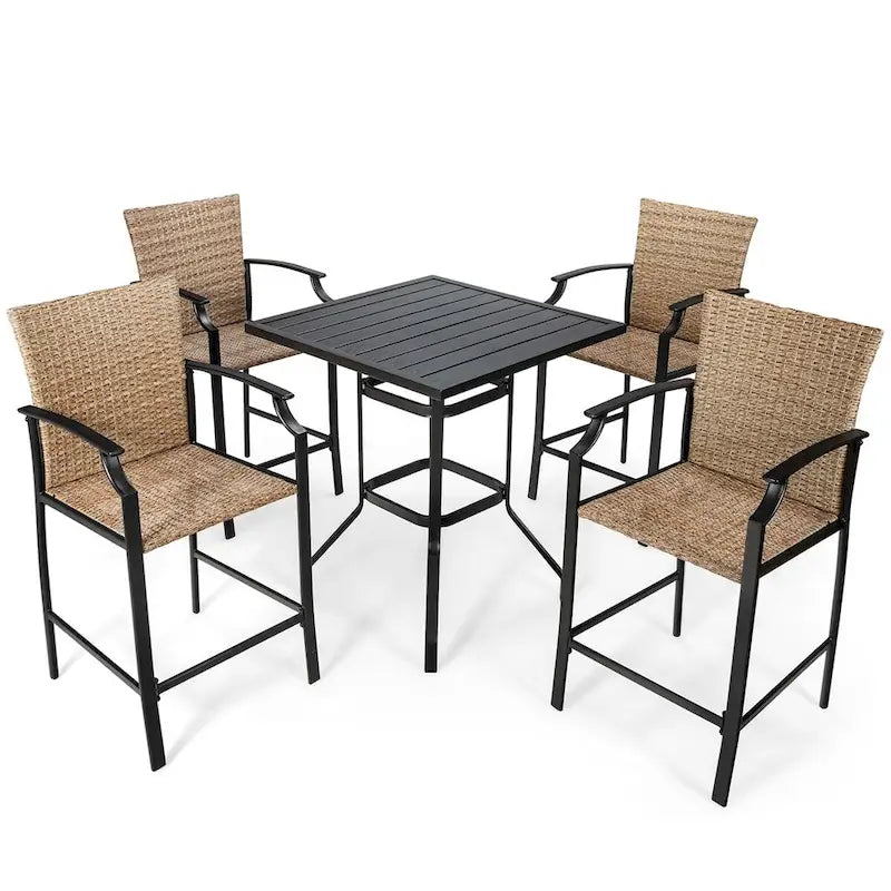 Ensemble bistro d'extérieur Costway 5 pièces comprenant table et tabourets de bar en rotin - Voir les détails
