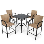 Ensemble bistro d'extérieur Costway 5 pièces comprenant table et tabourets de bar en rotin - Voir les détails