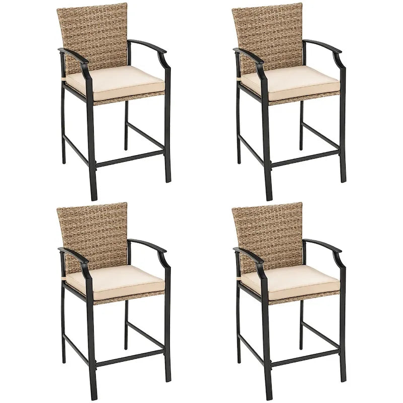 Ensemble bistro d'extérieur Costway 5 pièces comprenant table et tabourets de bar en rotin - Voir les détails