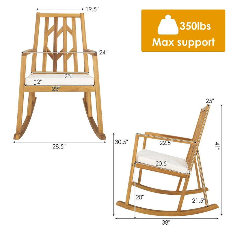 Fauteuil à bascule d'extérieur Gymax en bois d'acacia beige
