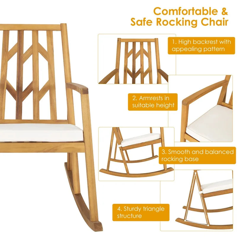 Fauteuil à bascule d'extérieur Gymax en bois d'acacia beige