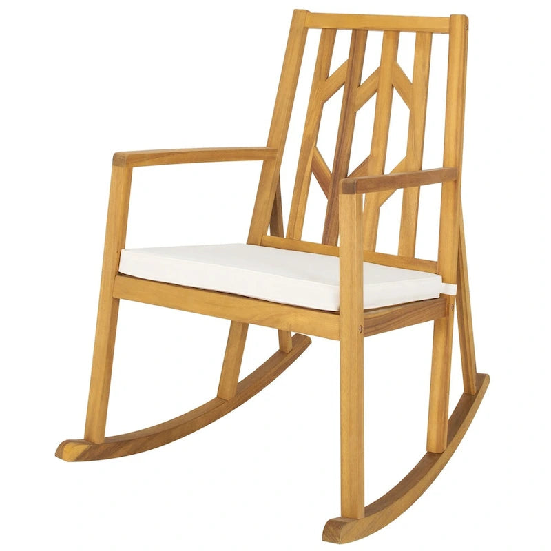 Fauteuil à bascule d'extérieur Gymax en bois d'acacia beige