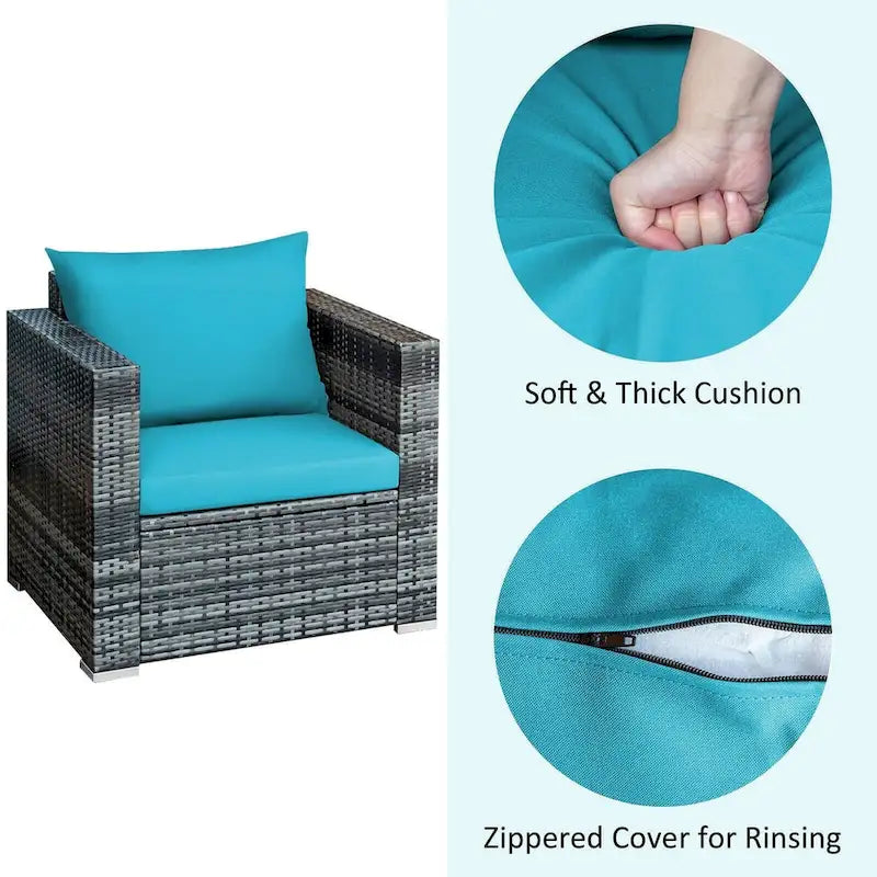 Ensemble de canapé bistro en rotin 3 pièces avec coussins - 28,5 (L) x 27,5 (l) x 27 (H)