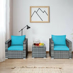 Ensemble de canapé bistro en rotin 3 pièces avec coussins - 28,5 (L) x 27,5 (l) x 27 (H)