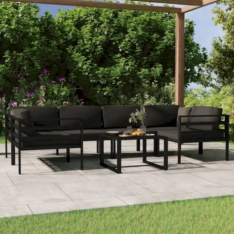 Ensemble de salon de jardin modulable vidaXL avec table et canapé d'angle en aluminium anthracite - 70 x 70 x 65 cm