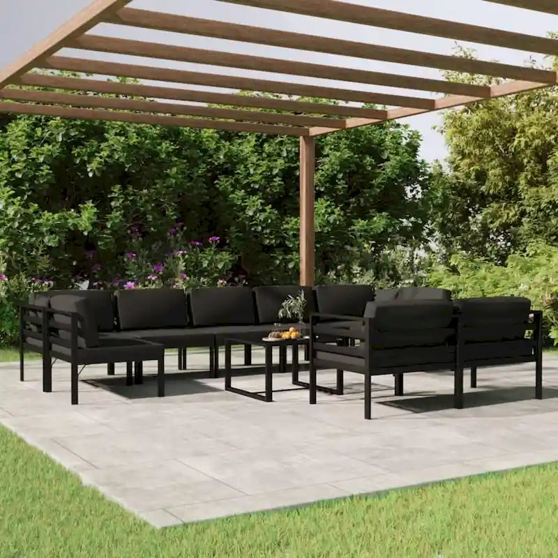 Ensemble de salon de jardin modulable vidaXL avec table et canapé d'angle en aluminium anthracite - 70 x 70 x 65 cm