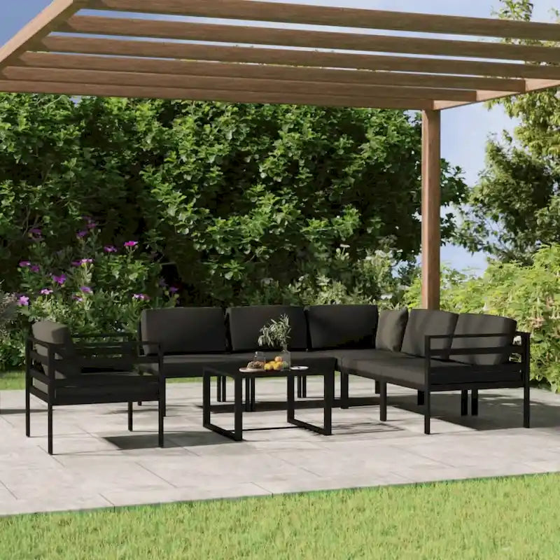 Ensemble de salon de jardin modulable vidaXL avec table et canapé d'angle en aluminium anthracite - 70 x 70 x 65 cm