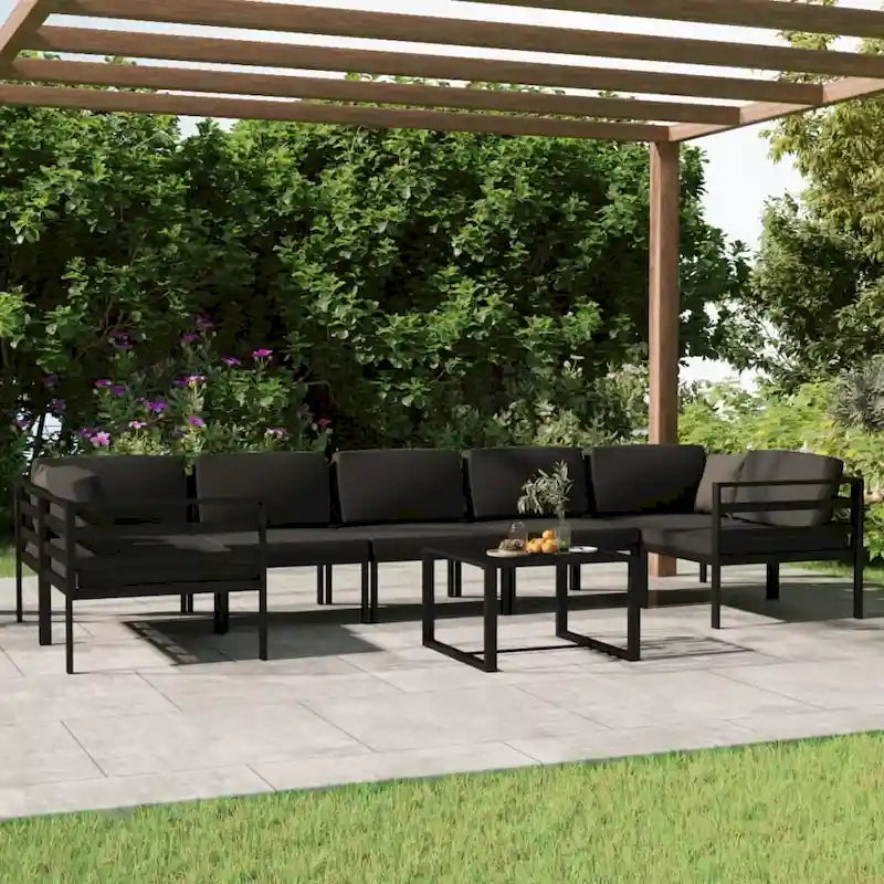 Ensemble de salon de jardin modulable vidaXL avec table et canapé d'angle en aluminium anthracite - 70 x 70 x 65 cm