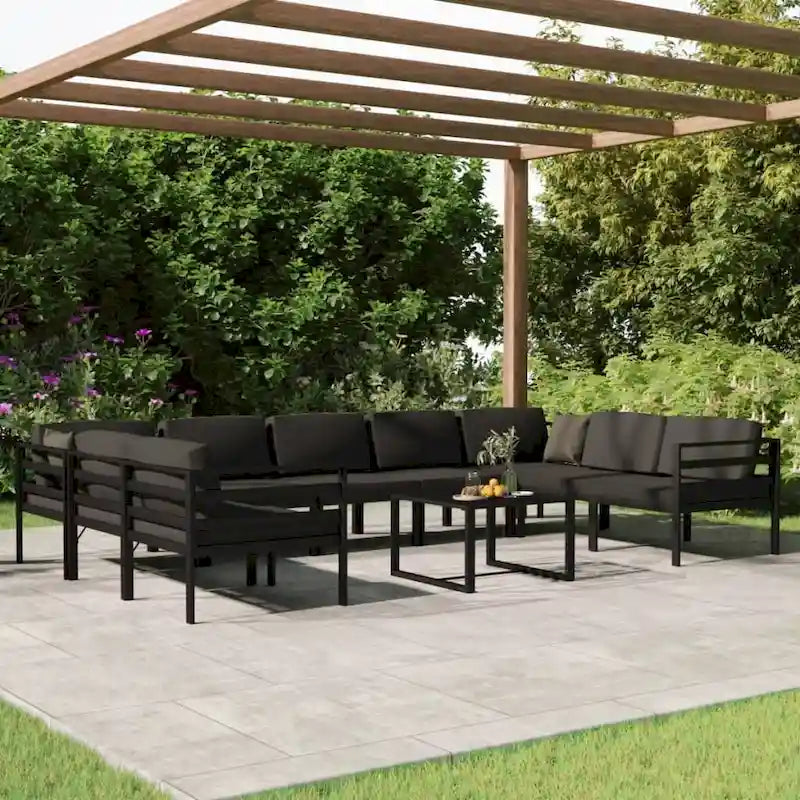 Ensemble de salon de jardin modulable vidaXL avec table et canapé d'angle en aluminium anthracite - 70 x 70 x 65 cm