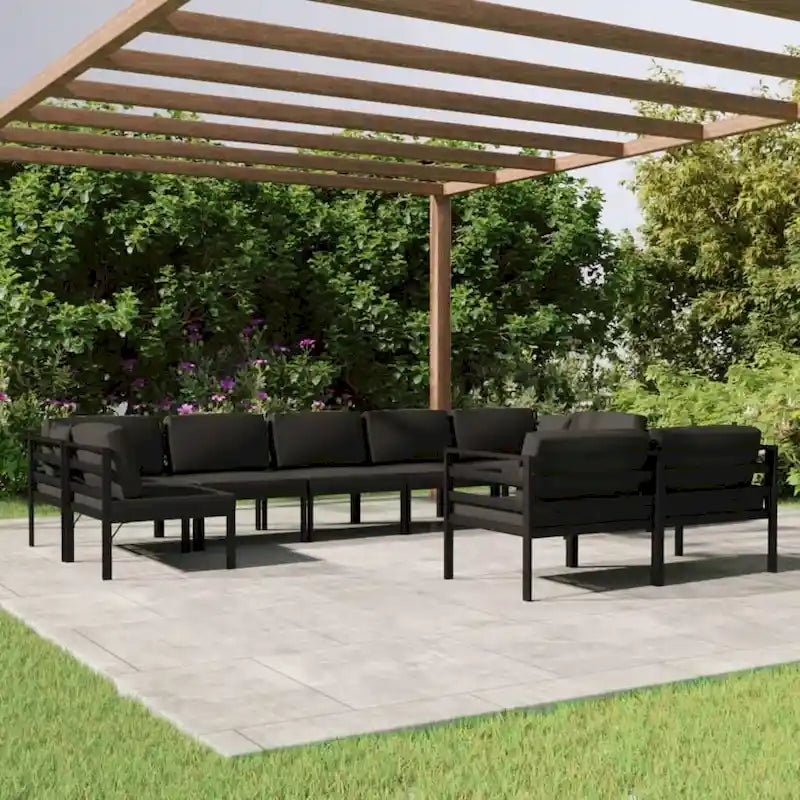 Ensemble de salon de jardin modulable vidaXL avec table et canapé d'angle en aluminium anthracite - 70 x 70 x 65 cm