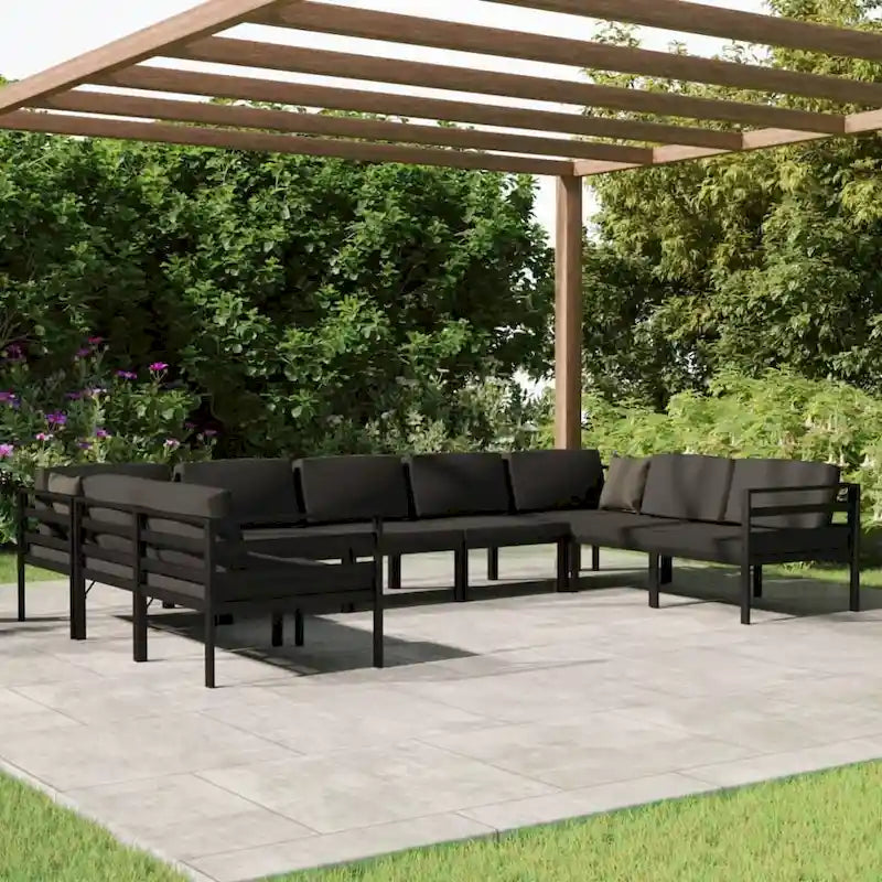 Ensemble de salon de jardin modulable vidaXL avec table et canapé d'angle en aluminium anthracite - 70 x 70 x 65 cm