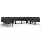 Ensemble de salon de jardin modulable vidaXL avec table et canapé d'angle en aluminium anthracite - 70 x 70 x 65 cm