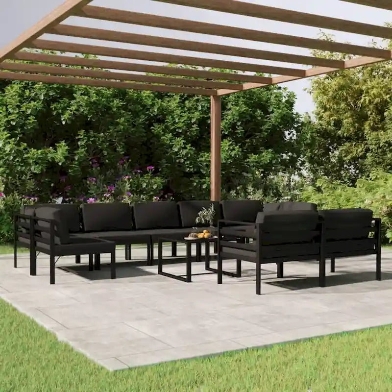 Ensemble de salon de jardin modulable vidaXL avec table et canapé d'angle en aluminium anthracite - 70 x 70 x 65 cm