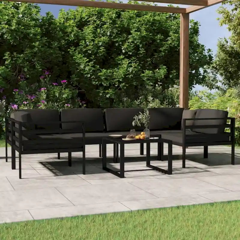 Ensemble de salon de jardin modulable vidaXL avec table et canapé d'angle en aluminium anthracite - 70 x 70 x 65 cm