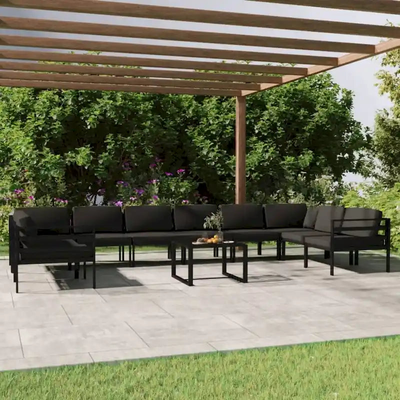 Ensemble de salon de jardin modulable vidaXL avec table et canapé d'angle en aluminium anthracite - 70 x 70 x 65 cm