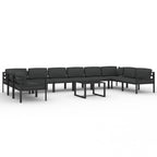 Ensemble de salon de jardin modulable vidaXL avec table et canapé d'angle en aluminium anthracite - 70 x 70 x 65 cm