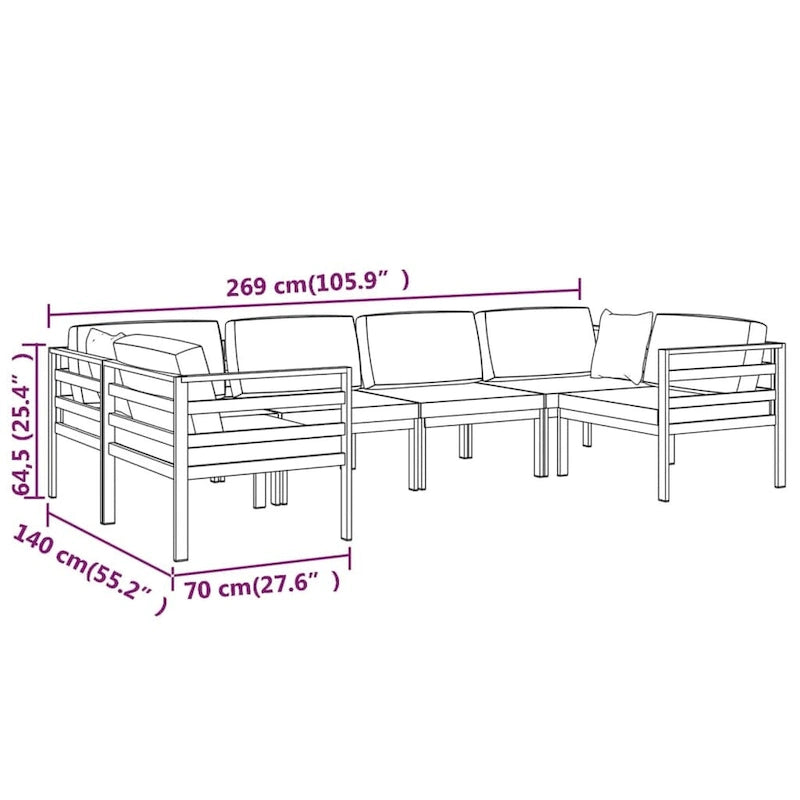 Ensemble de salon de jardin modulable vidaXL avec table et canapé d'angle en aluminium anthracite - 70 x 70 x 65 cm