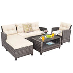 Ensemble de mobilier de jardin en rotin 4 pièces avec coussin et étagère de table - 27,5 x 47 x 30 (L x l x H)