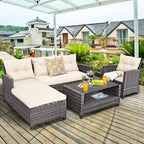 Ensemble de mobilier de jardin en rotin 4 pièces avec coussin et étagère de table - 27,5 x 47 x 30 (L x l x H)