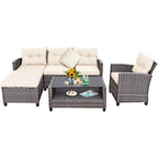 Ensemble de mobilier de jardin en rotin 4 pièces avec coussin et étagère de table - 27,5 x 47 x 30 (L x l x H)
